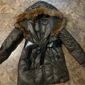 RUDSAK Olive Puffer Coat with Fur Trim